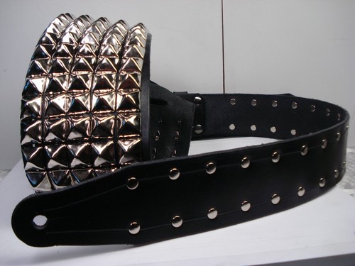 OLD SCHOOL LEATHER STUDDED GUITAR STRAP BUCKLE UP ...(MDLS0293) ....IHSAHN..... - Picture 10 of 12