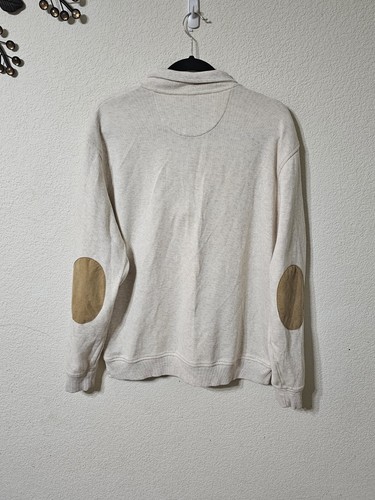 Brooks Brothers Sweater Mens L Long Sleeve Half Zip Pullover Elbow Patches Beige - Picture 2 of 10