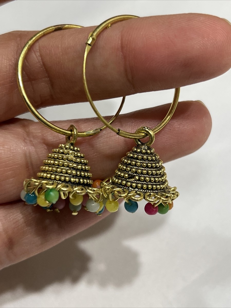 Indian Earrings Pakistani Matte Gold Hoops Ethnic Jhumka Bollywood