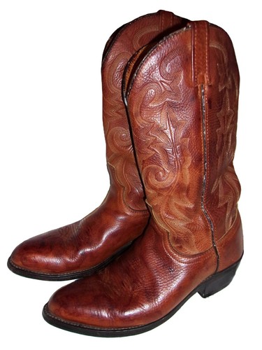 DAN POST Mens Brown Leather Cowboy Boots Western Embroidered SZ 9.5 D 9.5D