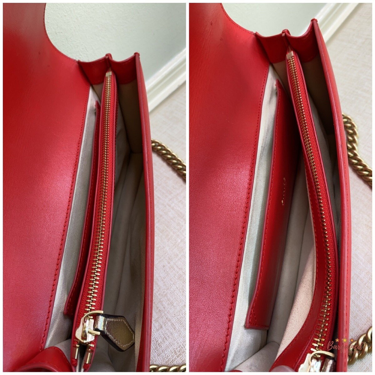 Authentic PINKO Red Leather Logo-Buckle Flap Gold Chain Medium