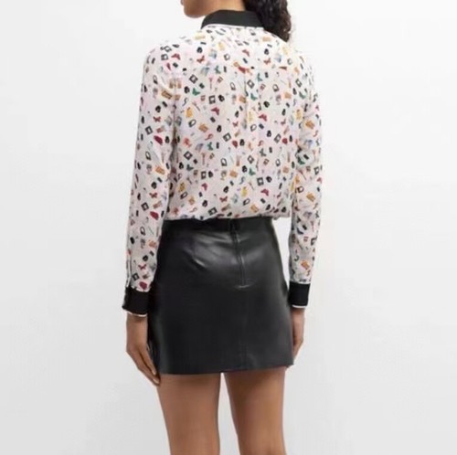 Women Alice + Olivia Collared Floral Contrasting Shirt Top - Picture 7 of 13