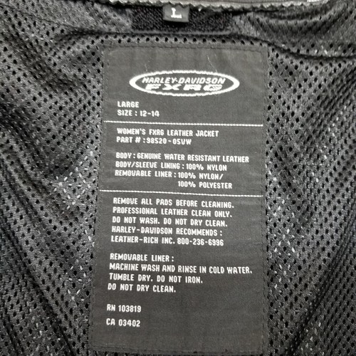 Harley Davidson FXRG Black Leather Padded Motorcycle Jacket Women’s Large 12-14 - Picture 3 of 13