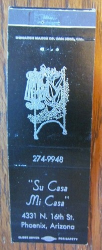 FUNDA PHOENIX ARIZONA MATCHBOOK: SU CASA MI CASA COMIDA MEXICANA CUBIERTA VACÍA E