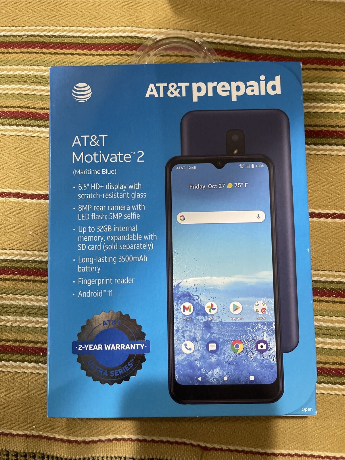 AT&T Motivate 2 32GB 6.5" HD Prepaid Smartphone - Maritime Blue - New & Sealed 