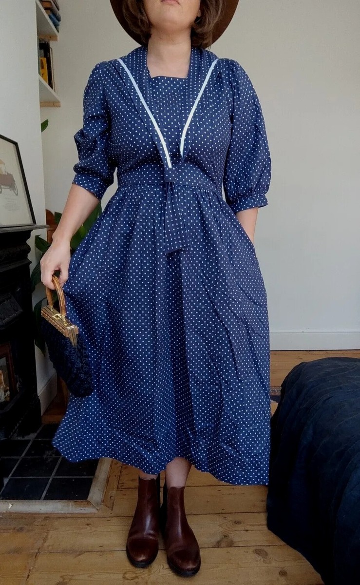 ワンピース Laura Ashley/VTG Dresses/Great Britain Vintage Laura Ashley Wool Cotton Blue Yellow Floral Hungary