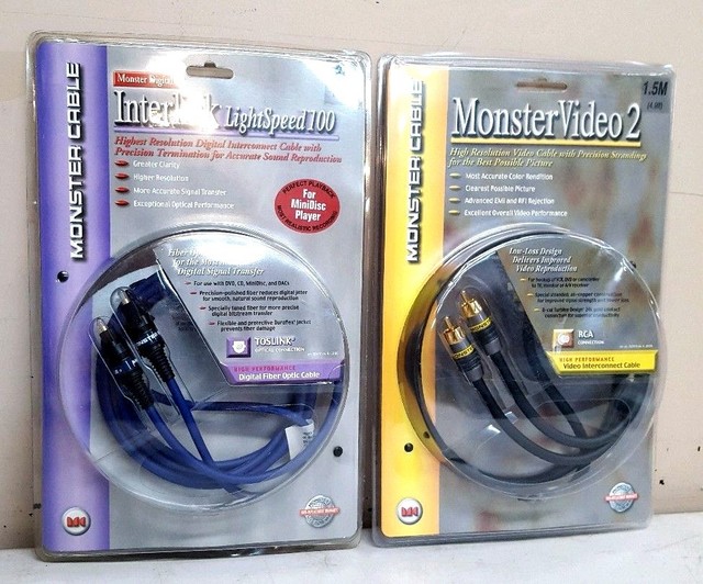 Lot of 2 Monster Cables Interlink Light Speed 100 2M & Monster Video 2 1.5M NEW eBay