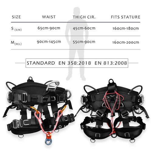 Arborist Sit Harness Black & Work Positioning Lanyard Tree Surgeon Climbing Kit - Picture 2 of 11