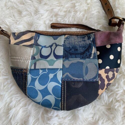Vintage Coach 10819 Signature Multicolor Patchwork Denim Leather Suede Used Ex+ - Picture 3 of 18