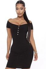 Fashion Nova Lenna Off Shoulder Mini Dress, Black (Size S)