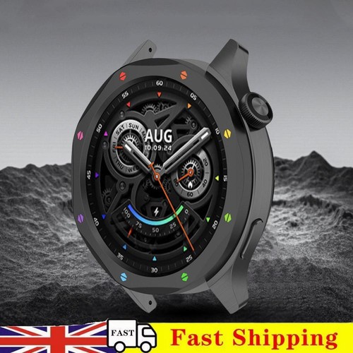 Metal Bezel Ring Tempered Glass Film for Xiaomi Watch S4/S3 (Black Rainbow)