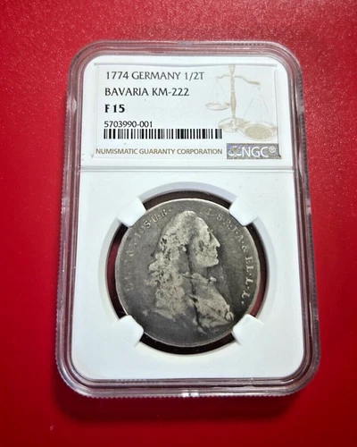 1774 GERMANY SILVER 1/2 TALER BAVARIA KM-222 NGC F 15