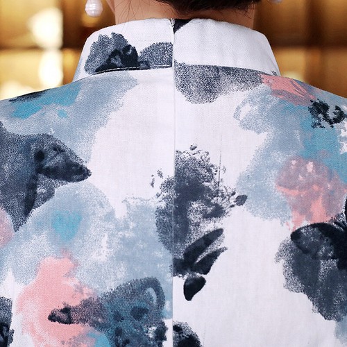 Women Summer Cotton Linen Qipao Chinese Traditional Cheongsam Evening Dress Gown - Picture 5 of 6