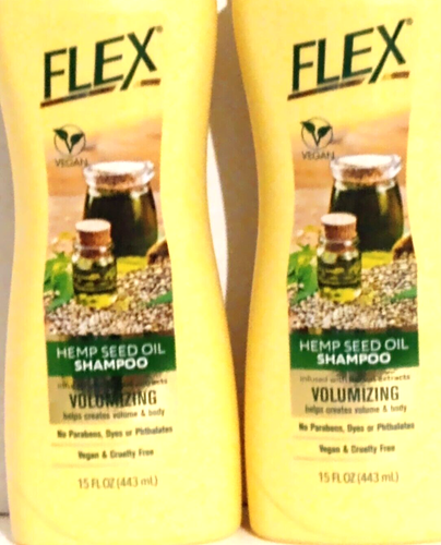 New 2x Vegan HEMP SEED OIL Shampoo by Flex Herbal Extracts 15 fl oz each - Picture 2 of 2