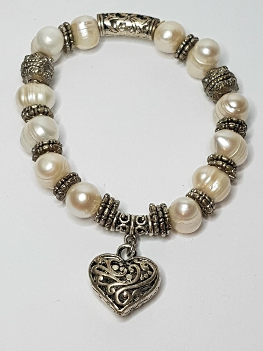 Chunky Cultured 12mm Freshwater Pearl Bracelet heart charm
