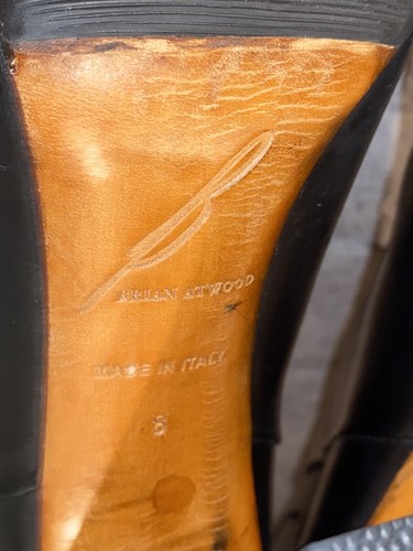 $895 Brian Atwood Paridis Black Leather Knee High Heeled Boots Chrome Size 8 - Picture 6 of 10