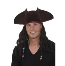 Cappello Pirata Tricorno - Marrone - Dreads - Accessorio Costume - Taglia Unica