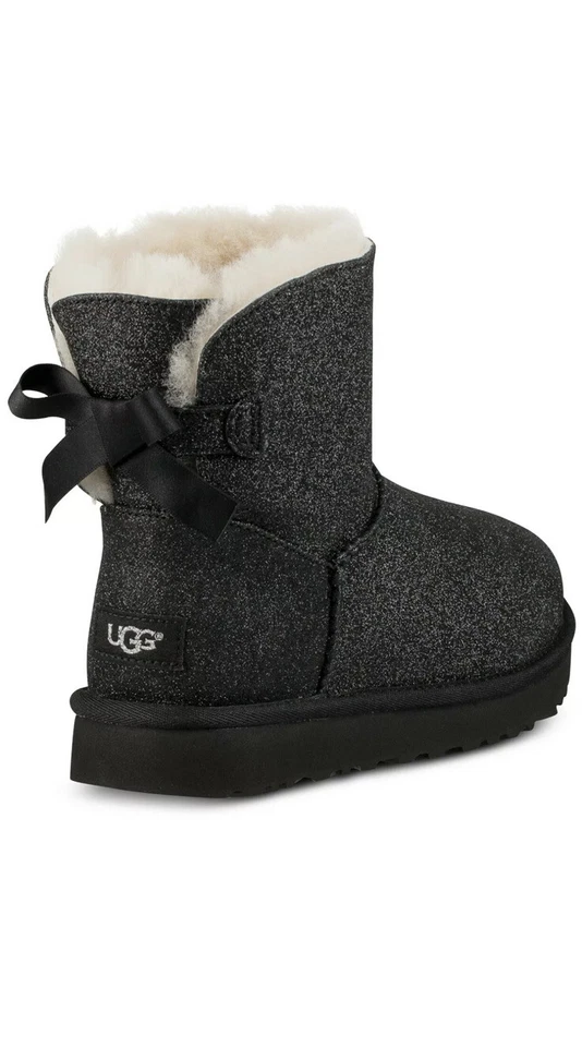 UGG ЧЕРНЫЙ МИНИ BAILEY БАНТ БЛЕСТЯЩИЙ ОВЧИНЫ БОТИНКИ ЖЕНЩИН США 6/UK 4/ EUR 37 - Изображение 2 из 4