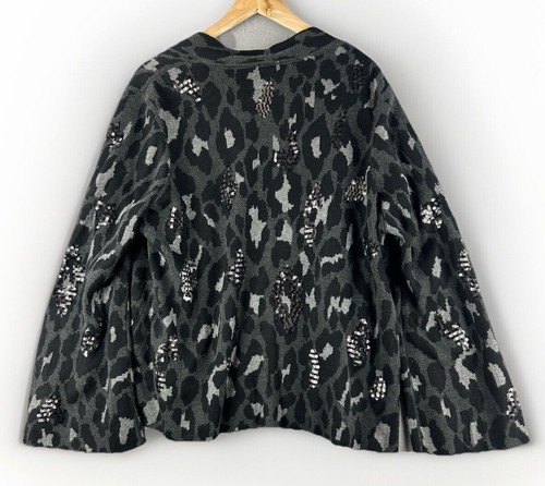 Chico's Women's Cardigan Size 3 Black Sequin Animal Print Mob Wife Glam - Picture 8 of 9