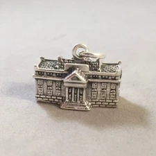 .925 Sterling Silver 3-D WHITE HOUSE CHARM Washington DC Pendant NEW 925 TY20