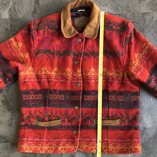 Vintage Woolrich Aztec Western Jacket Women’s L Red Navy Suede Collar USA Made - Picture 15 of 24