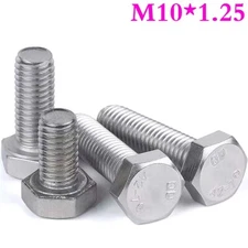 M10 x 1.25 Fine Thread 304 Stainless Steel Hex Head Bolts Hex Cap Screws DIN 933