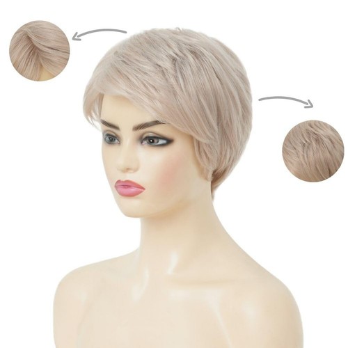 Blonde kurze Perücke, Pixie Cut Platinum Mix Grau Perücke mit Pony, Synthetik, Dai Cloud - Bild 5 von 6