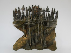 Large-vintage-metal-wall-art-sculpture-pine-trees-and-full-moon-Larry-Lewis-3D