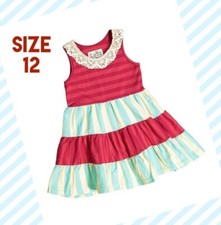 NWT GIRLS 12 FADED SHADES of RED AQUA RETRO STRIPED SLEEVELESS DRESS by SADO