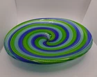 Vintage Murano Style Blue & Green Swirl Cane Art Glass Bowl