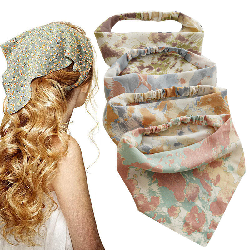 Women's Tie-Dye Triangle Bandana Hair Scarf Soft Elastic Headband