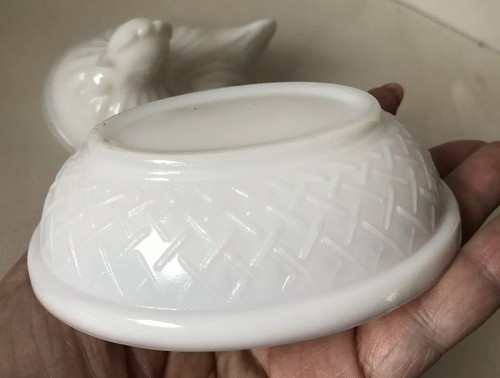 Vintage Hazel Atlas White Milk Glass Hen on Nest 4-1/2” Farm Trinket Candy Dish - Picture 7 of 12