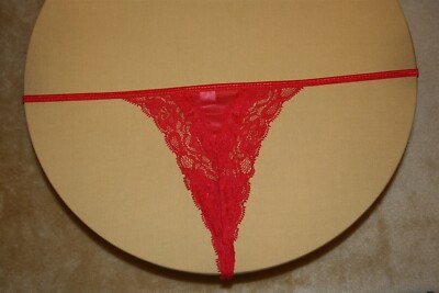 Bright Red Thong G-String with a Shiny Band & a Lace Flower Front ''V'' - L
