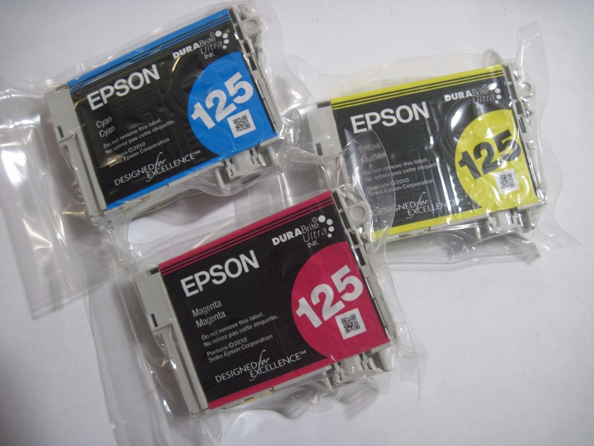 3pk NEW!!! GENUINE Epson 125 Cyan Magenta Yellow Ink Set T125520-S
