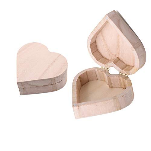 2PCS Unfinished Heart Shape Unpainted DIY Storage Box Wood Craft Box Organizer - Picture 1 of 6
