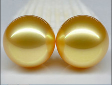 Pair of 12mm natural south sea genuine gold round loose pearl undrilled 666AAA