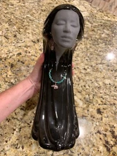 BEAUTIFUL SIGNED MARIA  ADELICIA BLACK POTTERY WOMANS FACE WITH FREE SHIPPING