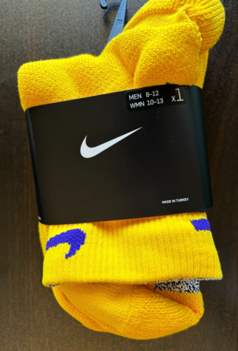 NIke Elite Socks NBA Ankle Length Yellow with Purple Accents Size L 8-12 - Picture 1 of 2