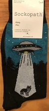Sockopath Dog with UFO Crew Socks Mens Shoe Size 6-12 Black 1 Pair $15