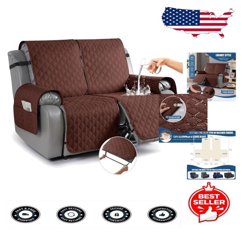 100% Waterproof Reversible Recliner Sofa Cover with Pockets - Chocolate Brown