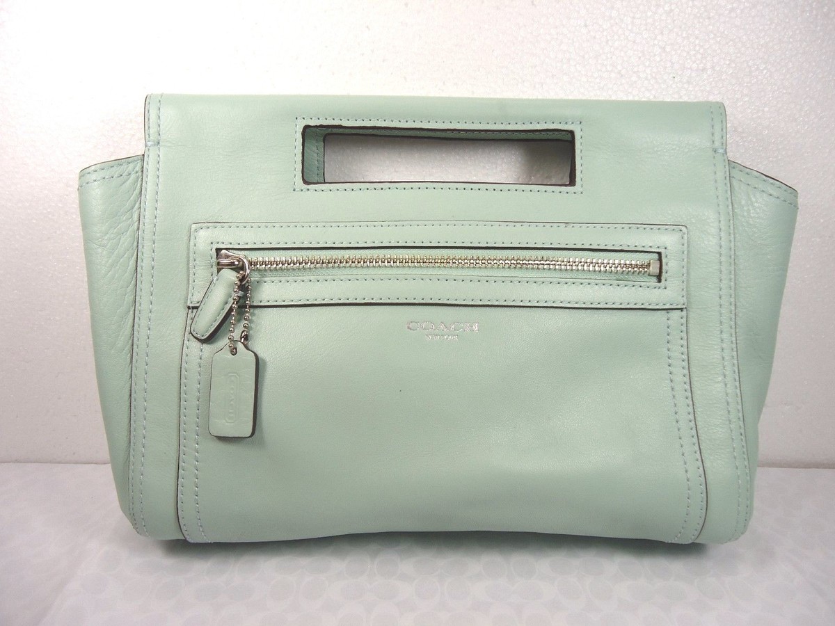 NWT COACH LEGACY LEATHER BASKET CLUTCH SILVER MINT F48012 | eBay