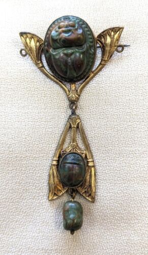 Egyptian Revival  Scarab Pin  (Art Nouveau) - Picture 1 of 5