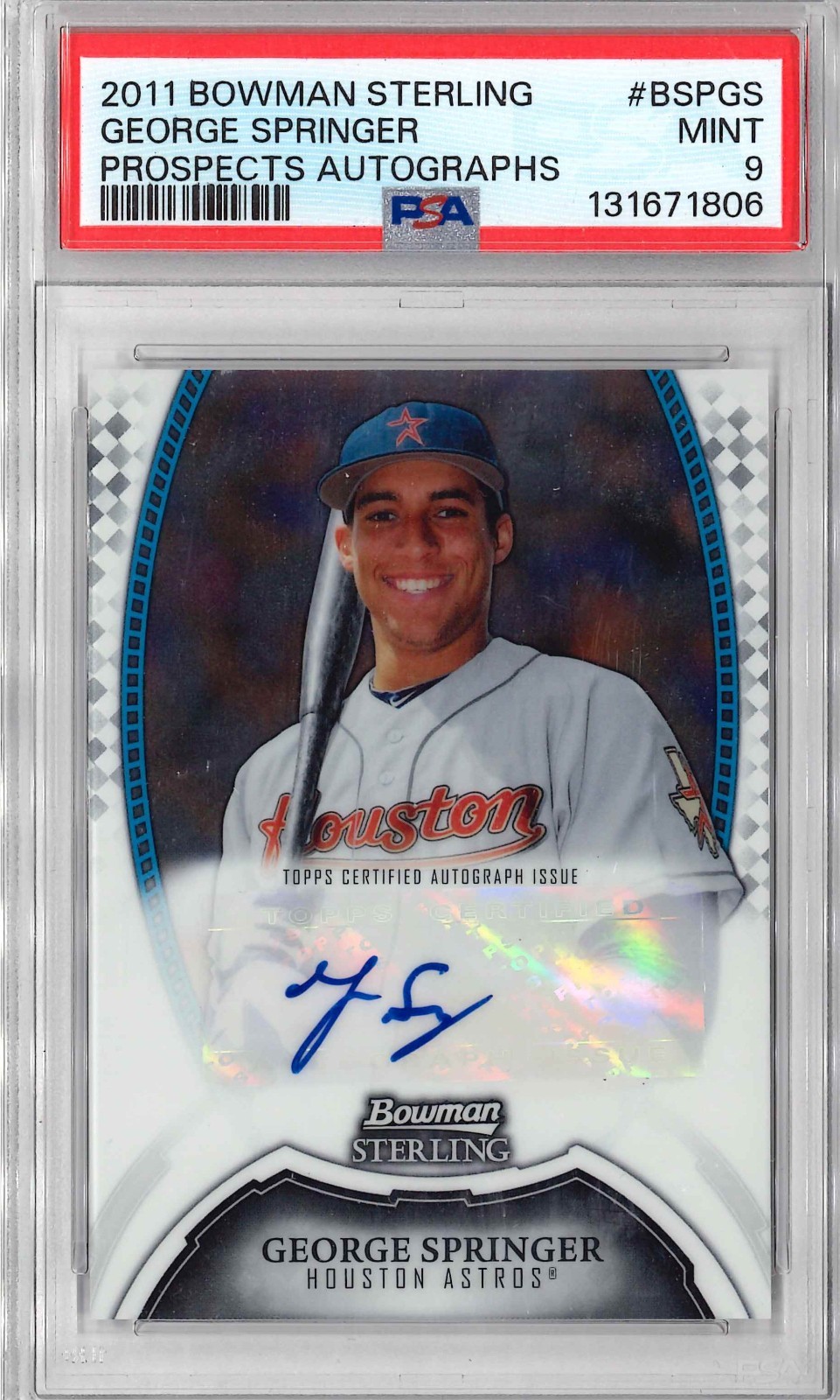 George Springer 2011 BOWMAN STERLING  RC Auto #BSP-GS PSA 9
