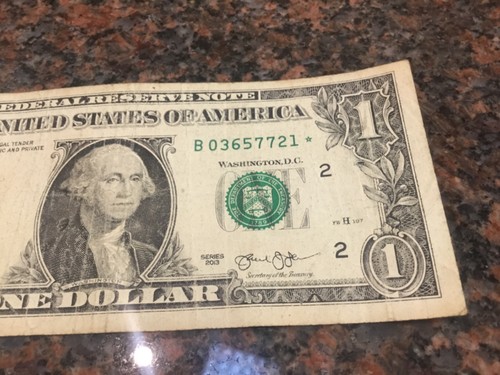 2013 B Duplicate Star Note Error Fancy Serial Number One Dollar Bill B03657721* - Bild 4 von 6
