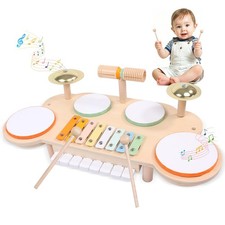 Toddler Drum Set, Wooden Baby Musical Instruments for Toddlers 1-3, Baby Drum...