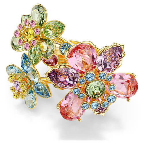 New Idyllia ring Mixed cuts, Flower, Multicolored, Gold-tone plated