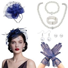 7Pcs Fascinators for Women,20s 50s Tea Party Fascinator Hats for Blue