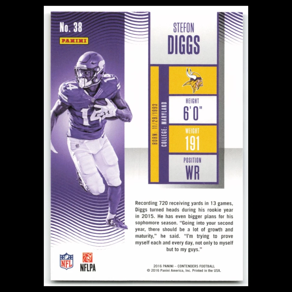 Stefon Diggs #38 2016 Panini Contenders Minnesota Vikings Football Card NFL NM - Image 2 of 3