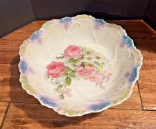 Vintage Bavarian floral pattern bowl with scalloped raised floral pattern