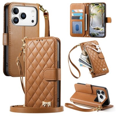 Bow Grid Leather Wallet Phone Case For OPPO Reno 14 13F A6 A5 Pro A80 Find X9